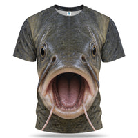 Open Mouth Catfish Face and Whiskers 3D Fishing T-Shirt