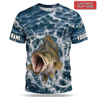 Personalized Golden Fish Breaking Waves 3D Fishing T-Shirt