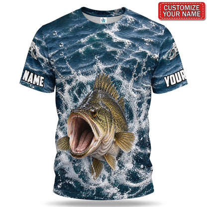 Personalized Golden Fish Breaking Waves 3D Fishing T-Shirt