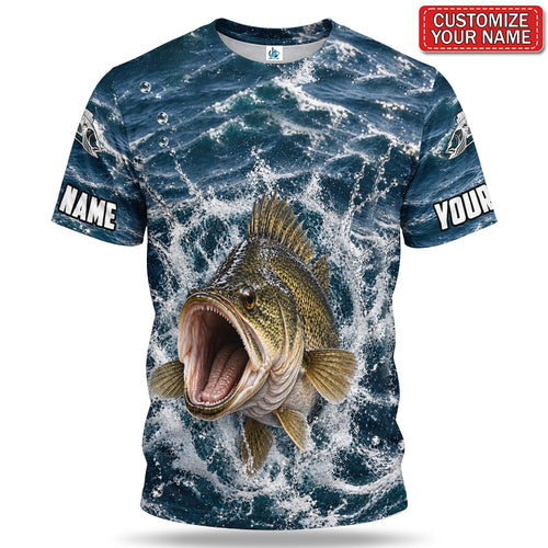 Personalized Golden Fish Breaking Waves 3D Fishing T-Shirt