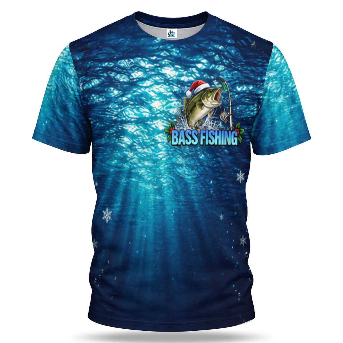 Santa Hat Bass Fishing in Blue Water 3D T-Shirt