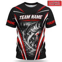 Personalized Bass Fishing Team T-Shirt With Red Sunset