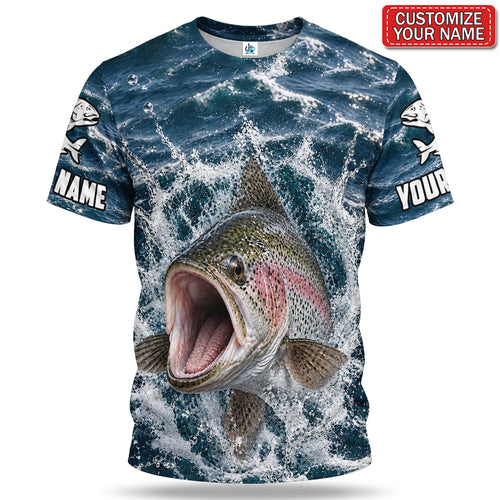 Personalized Rainbow Trout Water Splash 3D Fishing T-Shirt