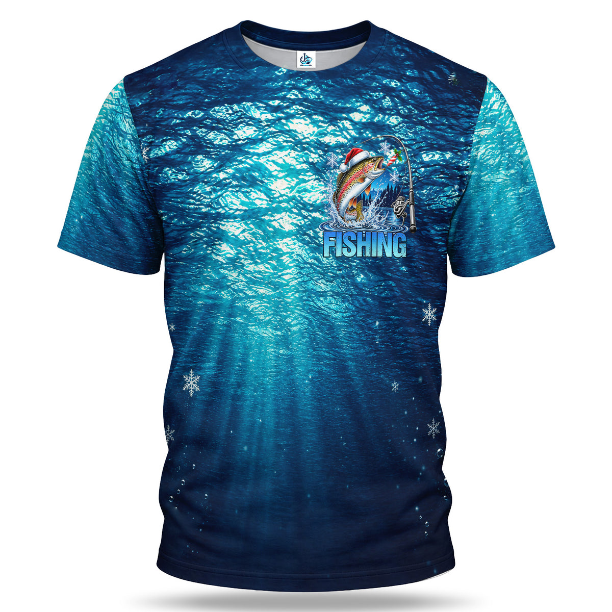 Christmas Trout and Fishing Rod Underwater 3D Fishing T-Shirt