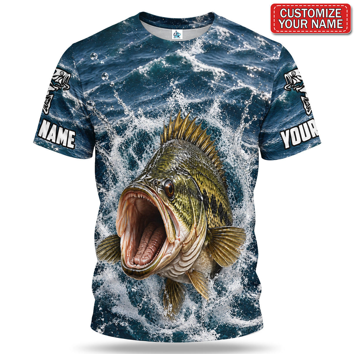 Personalized Green and Gold Fish Splash 3D Fishing T-Shirt