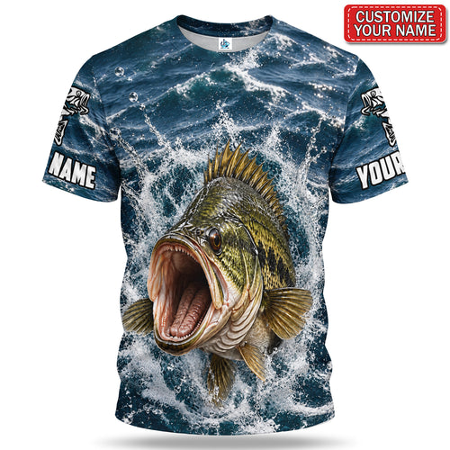 Personalized Green and Gold Fish Splash 3D Fishing T-Shirt