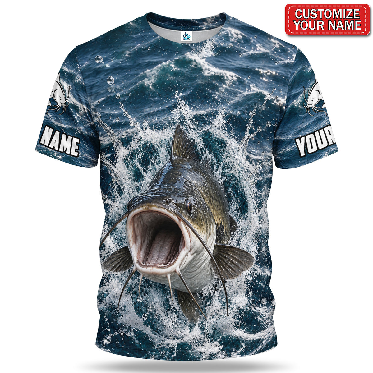 Personalized Catfish Water Splash 3D Fishing T-Shirt