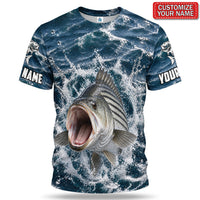 Personalized Striped Bass Water Splash Fishing 3D T-Shirt