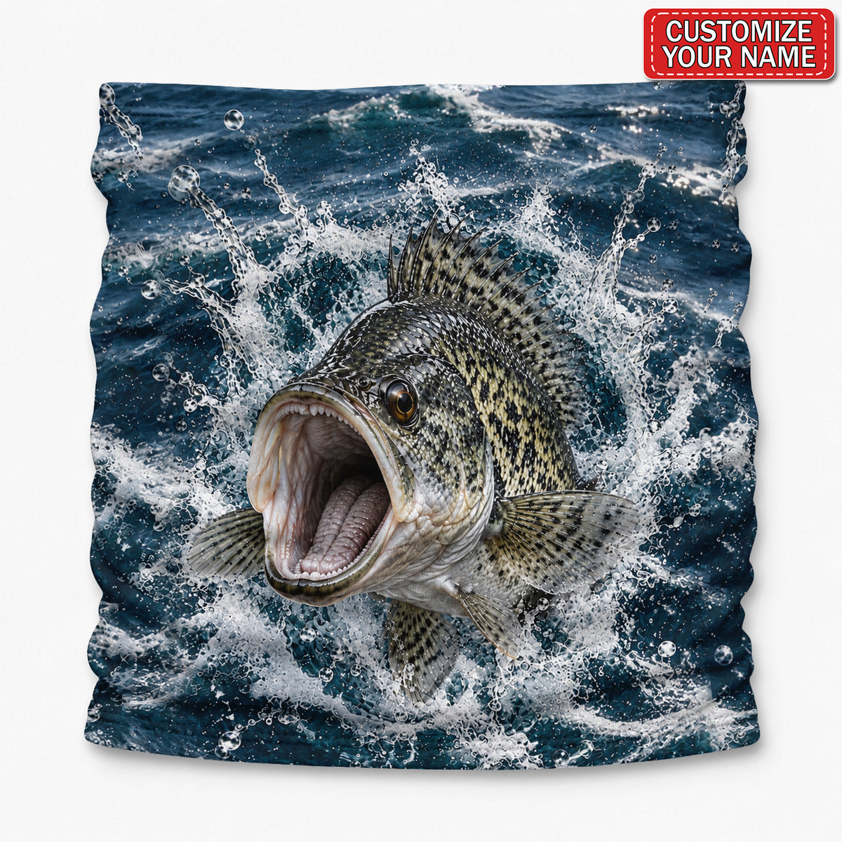 Personalized Crappie Splashing Waves Fishing Mask