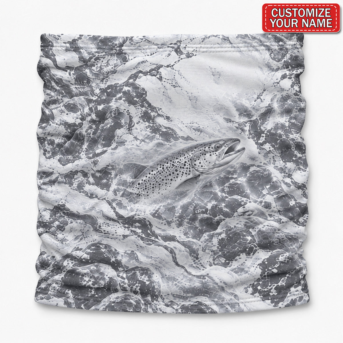 Personalized Monochrome Trout Fishing Mask With Gray Water Splashes