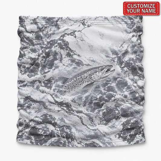 Personalized Monochrome Trout Fishing Mask With Gray Water Splashes