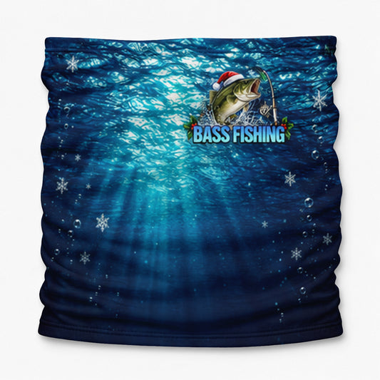 Christmas Bass Fishing Mask With Blue Water and Snowflakes