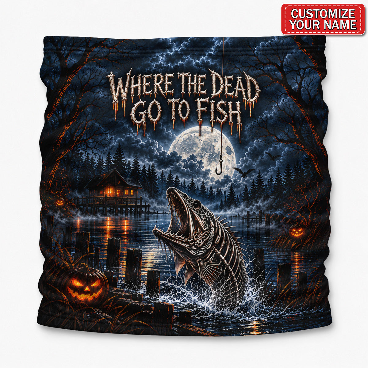 Personalized Where the Dead Go to Fish Skeleton Fishing Mask