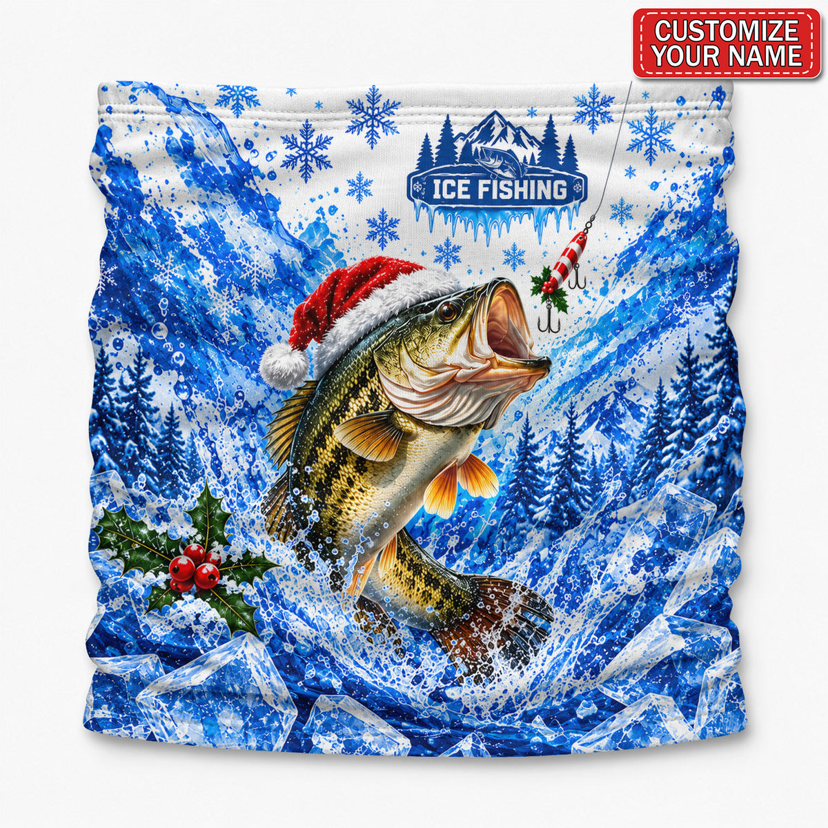 Personalized Santa Hat Bass Ice Fishing Mask