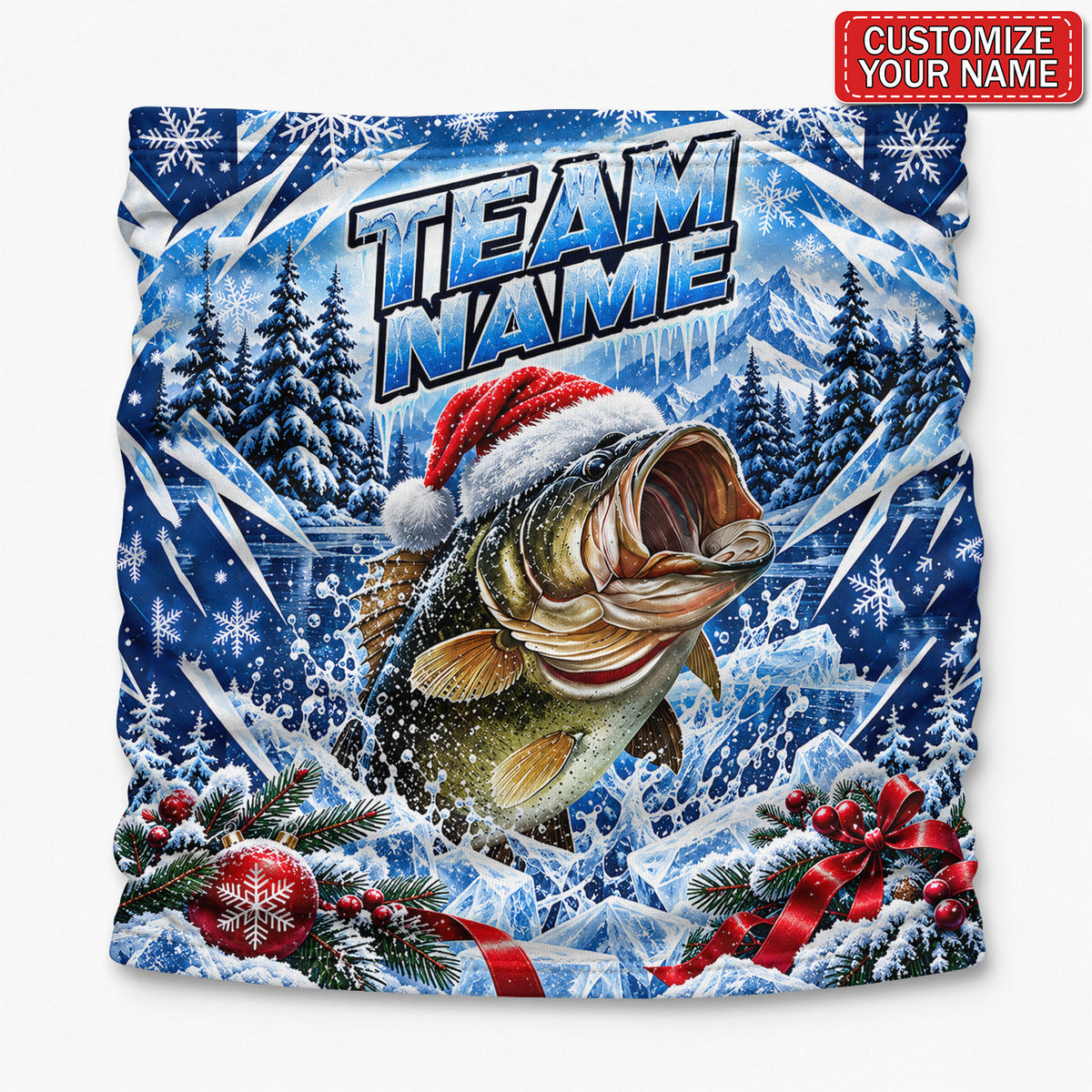 Personalized Santa Hat Bass Fishing Mask With Christmas Snowflakes