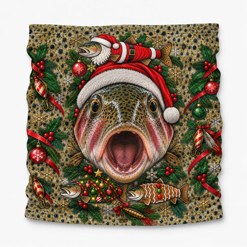 Christmas Rainbow Trout Santa Hat and Ornaments Fishing Mask