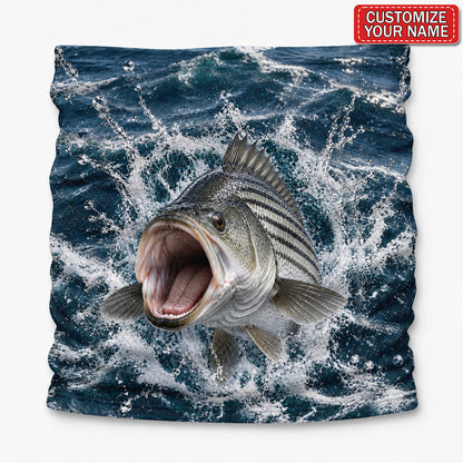 Personalized Striped Bass Splashing Waves Fishing Mask