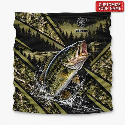 Personalized Bass and Lure Fishing Mask With Forest Lake