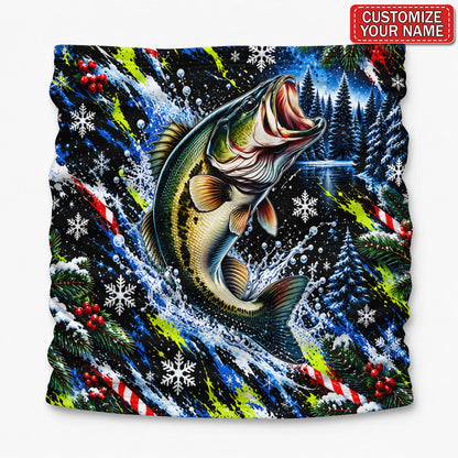 Personalized Leaping Largemouth Bass Fishing Mask With Christmas Snowflakes