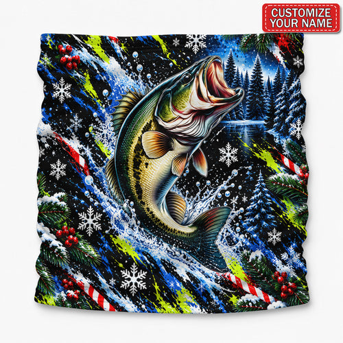 Personalized Leaping Largemouth Bass Fishing Mask With Christmas Snowflakes