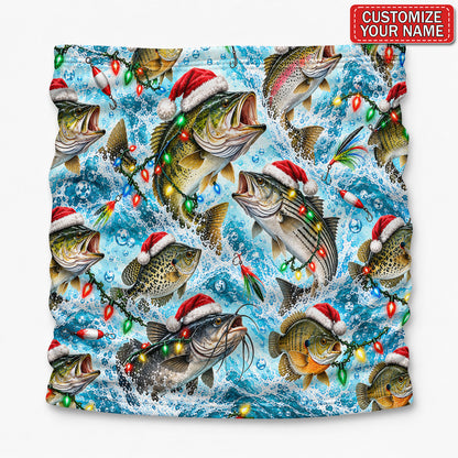 Personalized Christmas Fishing Mask With Santa Hat Fish and Holiday Lights