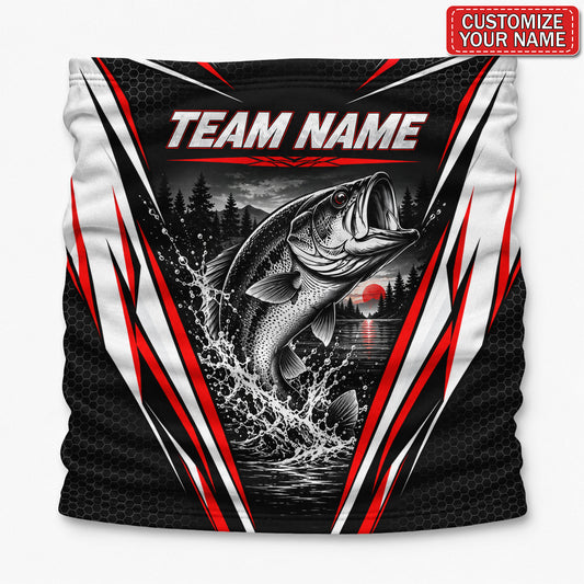 Personalized Jumping Bass Fishing Mask With Red Sunset