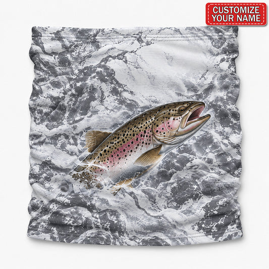 Personalized Rainbow Trout Fishing Mask With Gray Splash Pattern