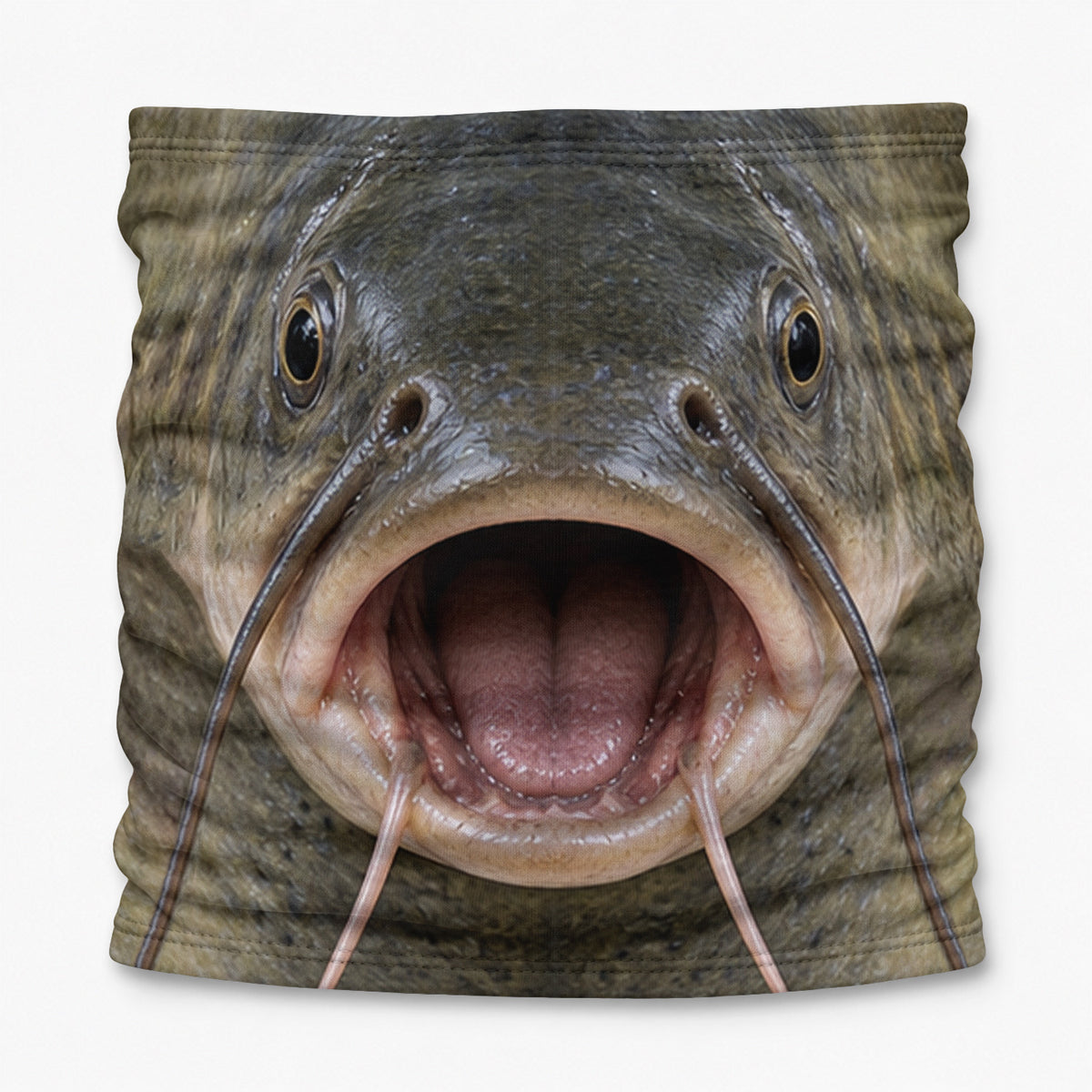 Realistic Catfish Face Open Mouth and Whiskers Fishing Mask