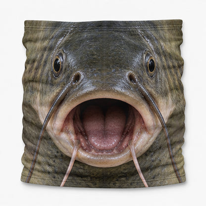 Realistic Catfish Face Open Mouth and Whiskers Fishing Mask