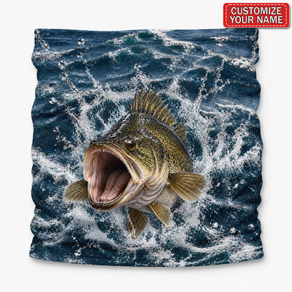 Personalized Golden Fish Crashing Waves Fishing Mask