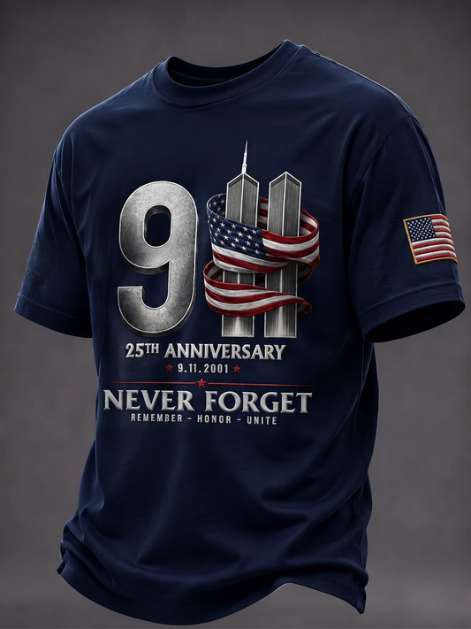 Men's Patriot Day America Printed Cotton Blend Short Sleeve T-Shirt