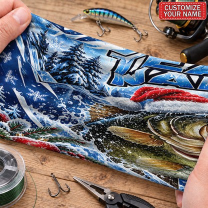 Personalized Santa Hat Bass Fishing Mask With Christmas Snowflakes