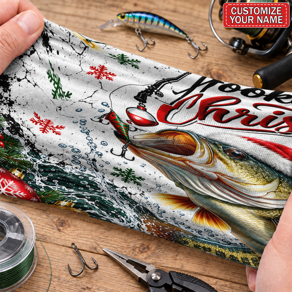 Personalized Hooked on Christmas Bass Fishing Mask