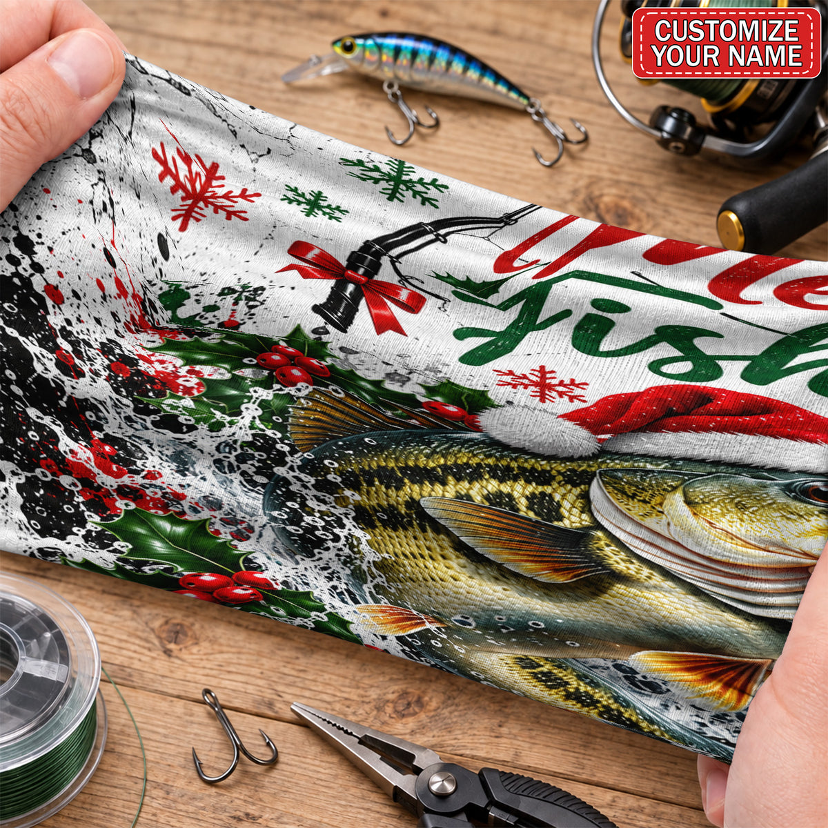 Personalized Merry Fishmas Santa Hat Bass Fishing Mask