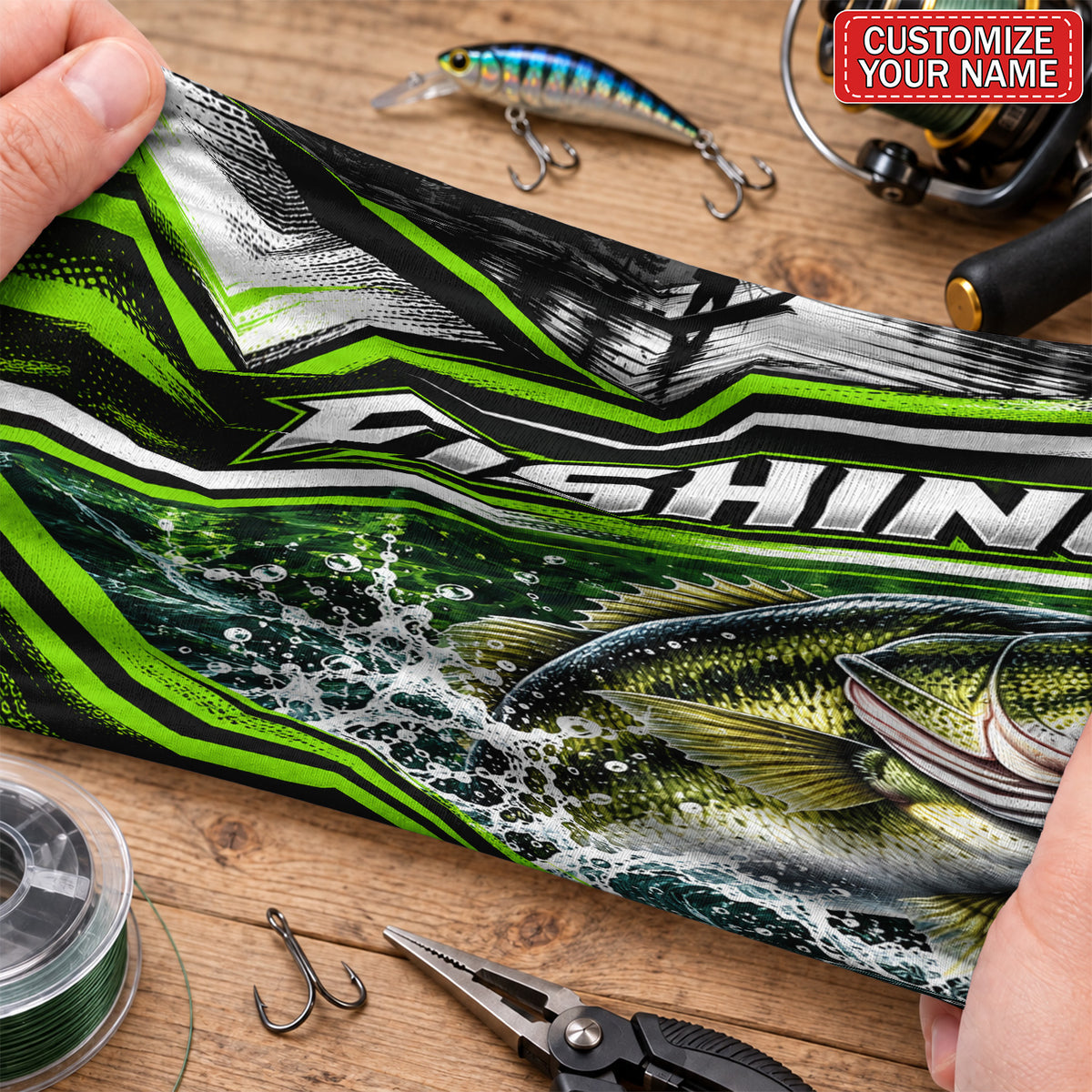 Personalized Neon Green Jumping Bass Fishing Mask