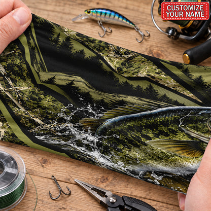 Personalized Bass and Lure Fishing Mask With Forest Lake