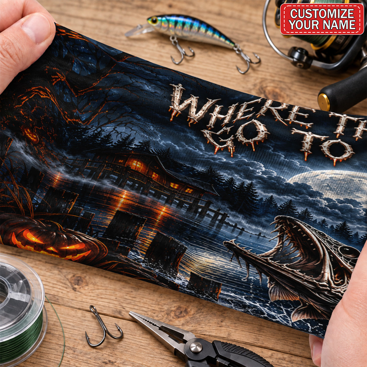 Personalized Where the Dead Go to Fish Skeleton Fishing Mask