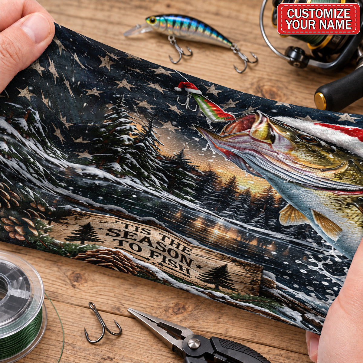 Personalized 'Tis the Season to Fish American Flag Fishing Mask