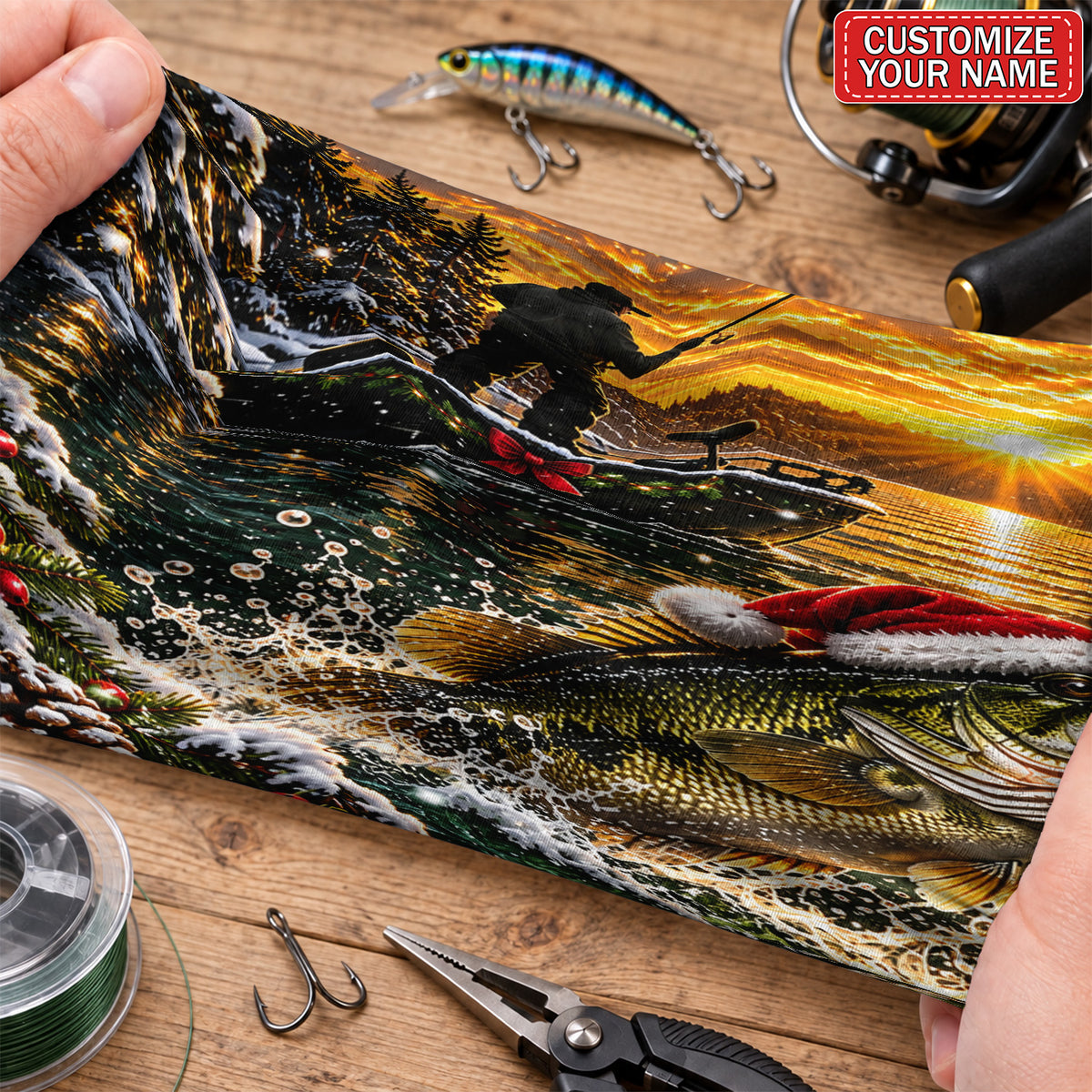 Personalized Christmas Bass and Sunset Lake Fishing Mask