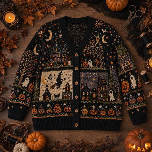 Vintage Halloween Knit Cardigan Sweatshirt