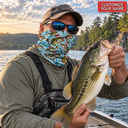 Personalized Christmas Fishing Mask With Santa Hat Fish and Holiday Lights