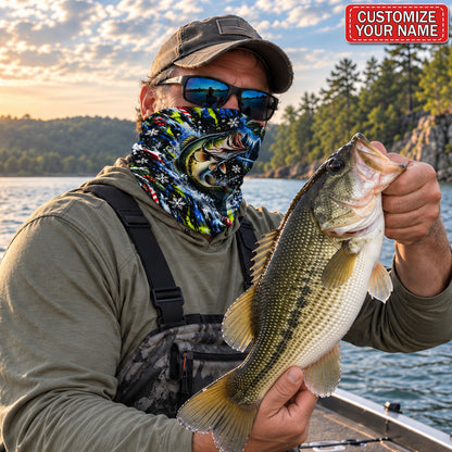 Personalized Leaping Largemouth Bass Fishing Mask With Christmas Snowflakes