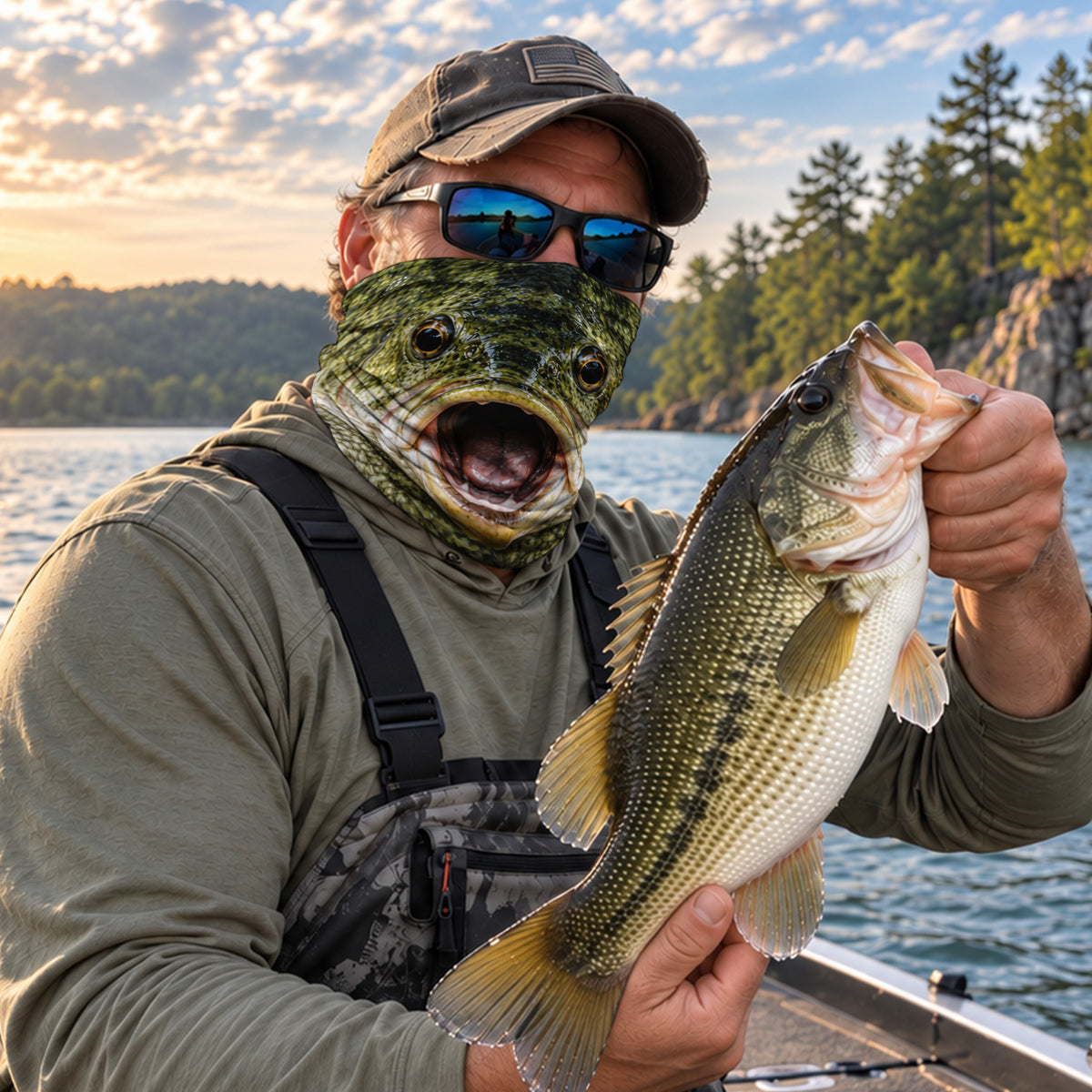 Realistic Bass Face Open Mouth Fishing Mask