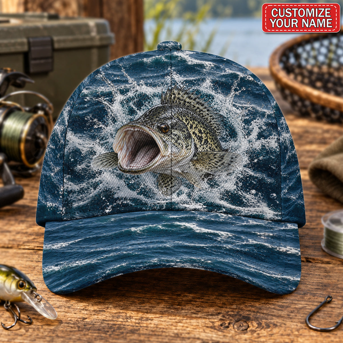 Personalized Crappie Water Splash AOP Baseball Cap