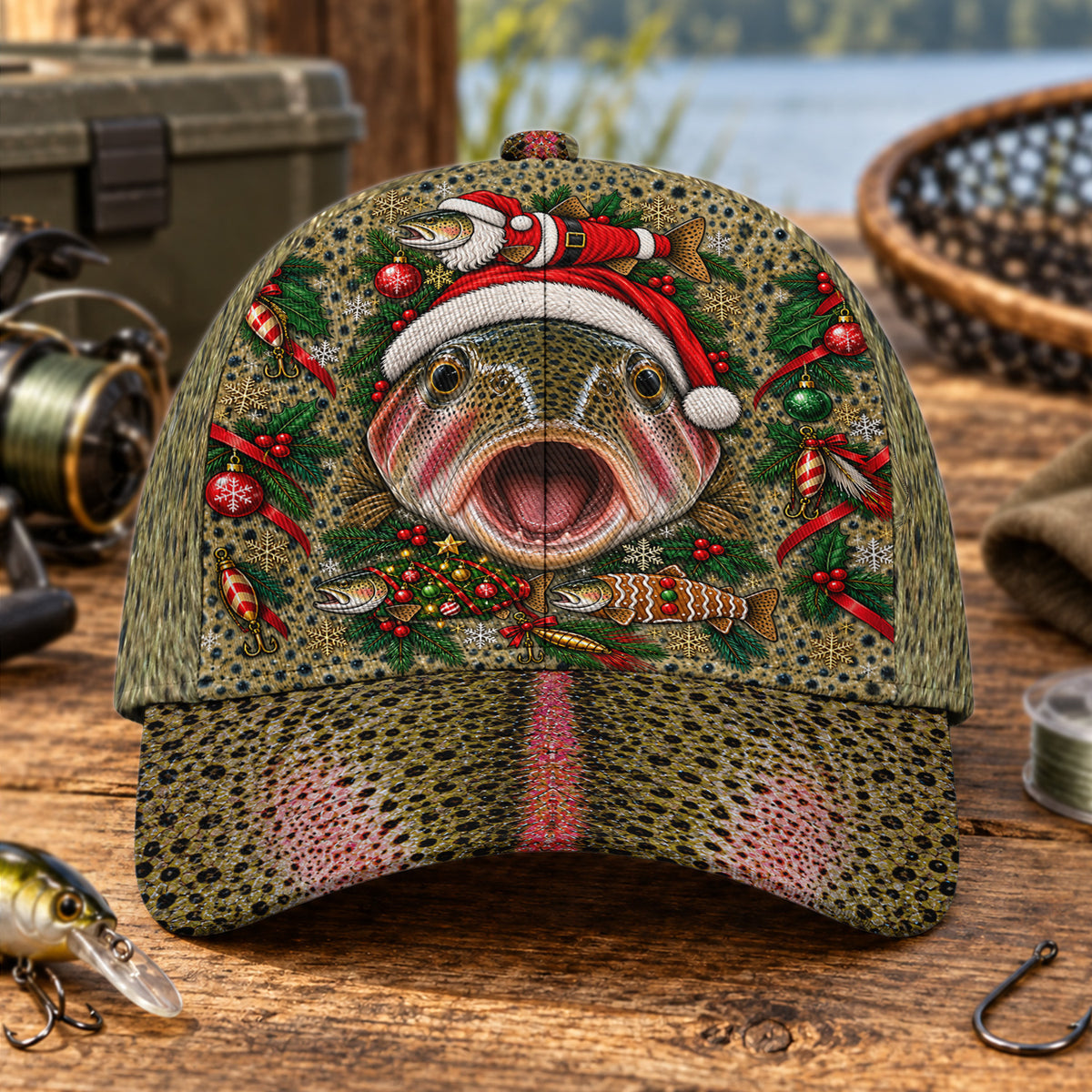 Rainbow Trout Santa Hat Christmas Fishing AOP Baseball Cap