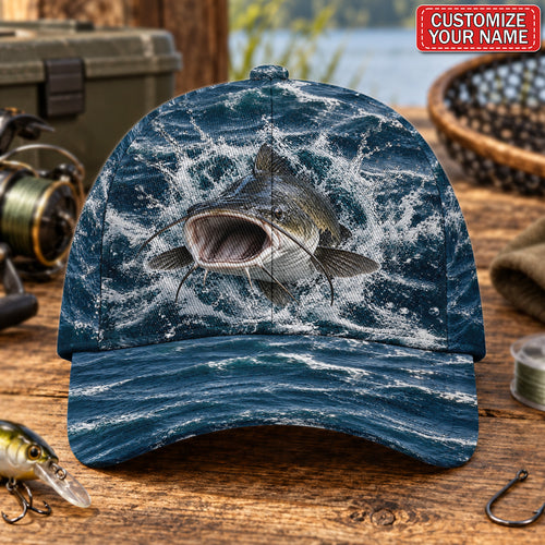 Personalized Catfish Water Splash AOP Baseball Cap