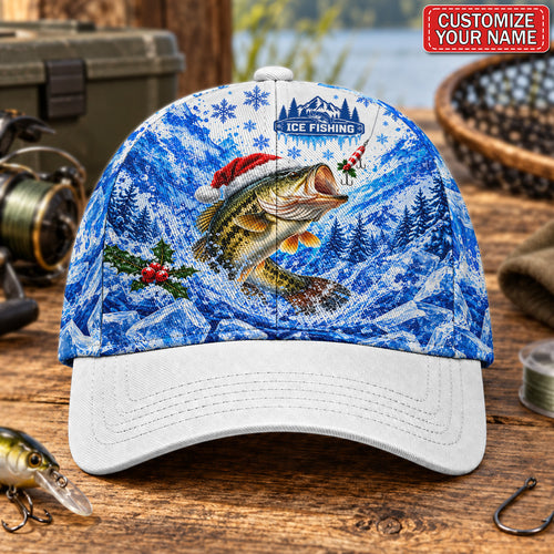 Personalized Santa Bass Ice Fishing AOP Baseball Cap