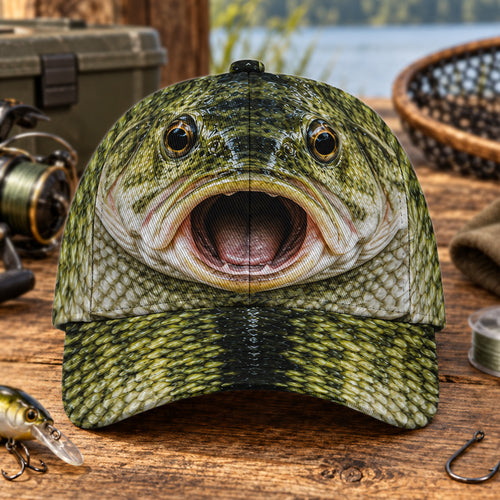 Open-Mouth Fish Face and Green Scales Fishing AOP Baseball Cap