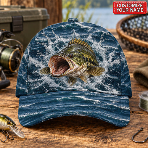 Personalized Largemouth Bass Water Splash AOP Baseball Cap