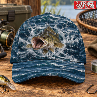 Personalized Golden Fish and Blue Waves AOP Baseball Cap